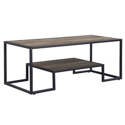45" Brown and Black Metal Sled Coffee Table With Shelf HomeRoots