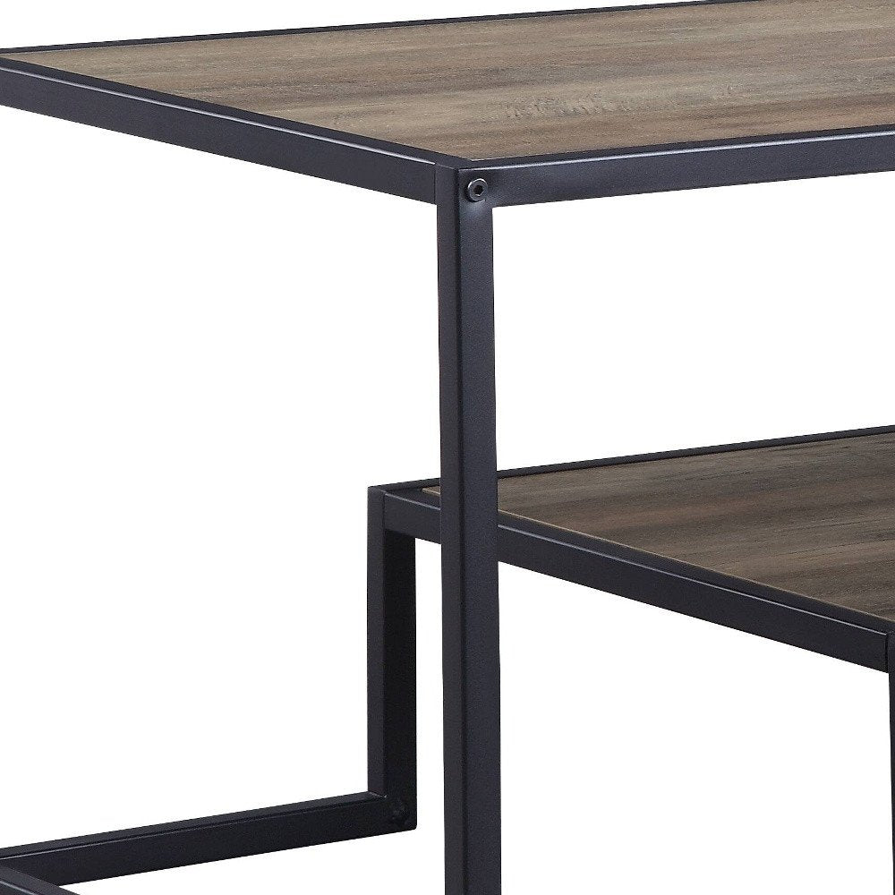 45" Brown and Black Metal Sled Coffee Table With Shelf HomeRoots