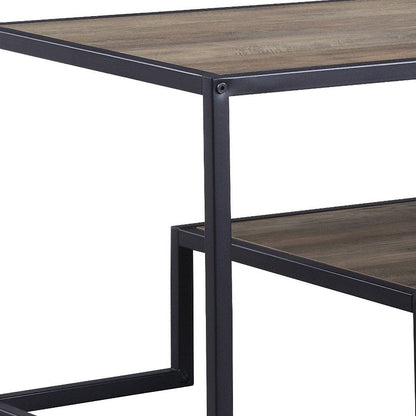 45" Brown and Black Metal Sled Coffee Table With Shelf HomeRoots