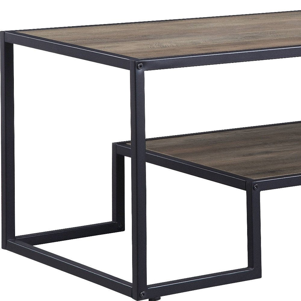 45" Brown and Black Metal Sled Coffee Table With Shelf HomeRoots