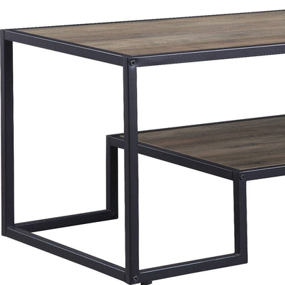 45" Brown and Black Metal Sled Coffee Table With Shelf HomeRoots