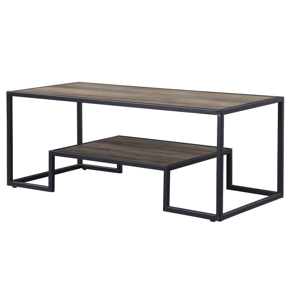 45" Brown and Black Metal Sled Coffee Table With Shelf HomeRoots