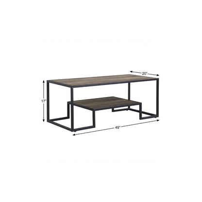 45" Brown and Black Metal Sled Coffee Table With Shelf HomeRoots