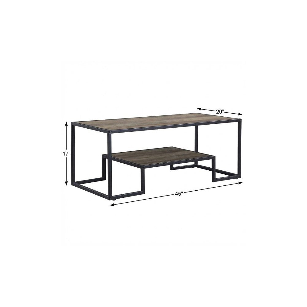 45" Brown and Black Metal Sled Coffee Table With Shelf HomeRoots