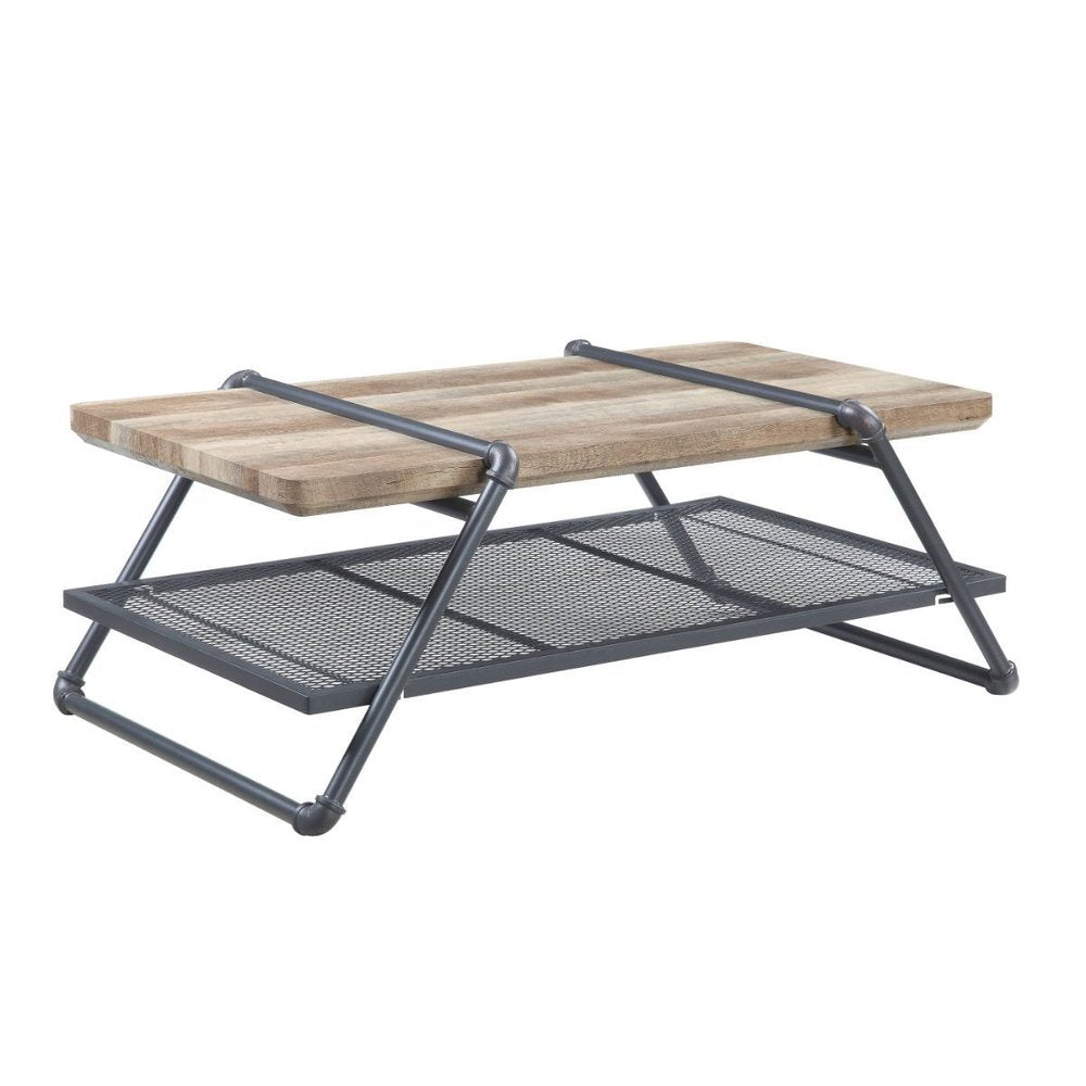 47" Natural and Gray Metal Sled Coffee Table With Shelf HomeRoots