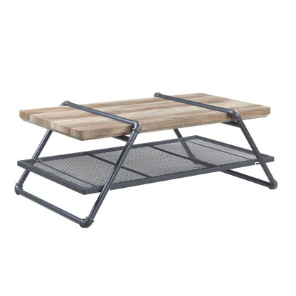 47" Natural and Gray Metal Sled Coffee Table With Shelf HomeRoots