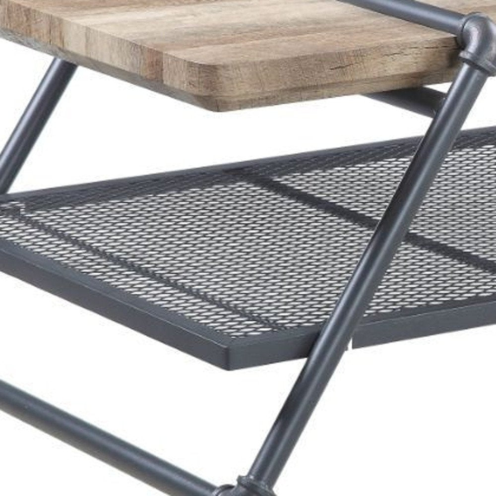 47" Natural and Gray Metal Sled Coffee Table With Shelf HomeRoots