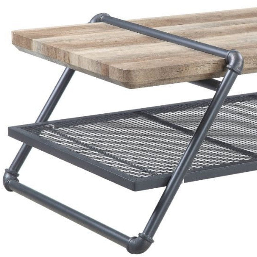 47" Natural and Gray Metal Sled Coffee Table With Shelf HomeRoots