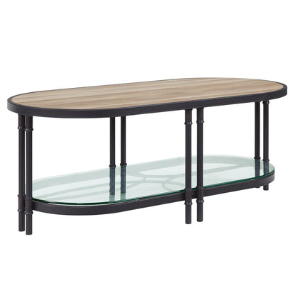 47" Natural Metal Oval Sled Coffee Table With Shelf HomeRoots