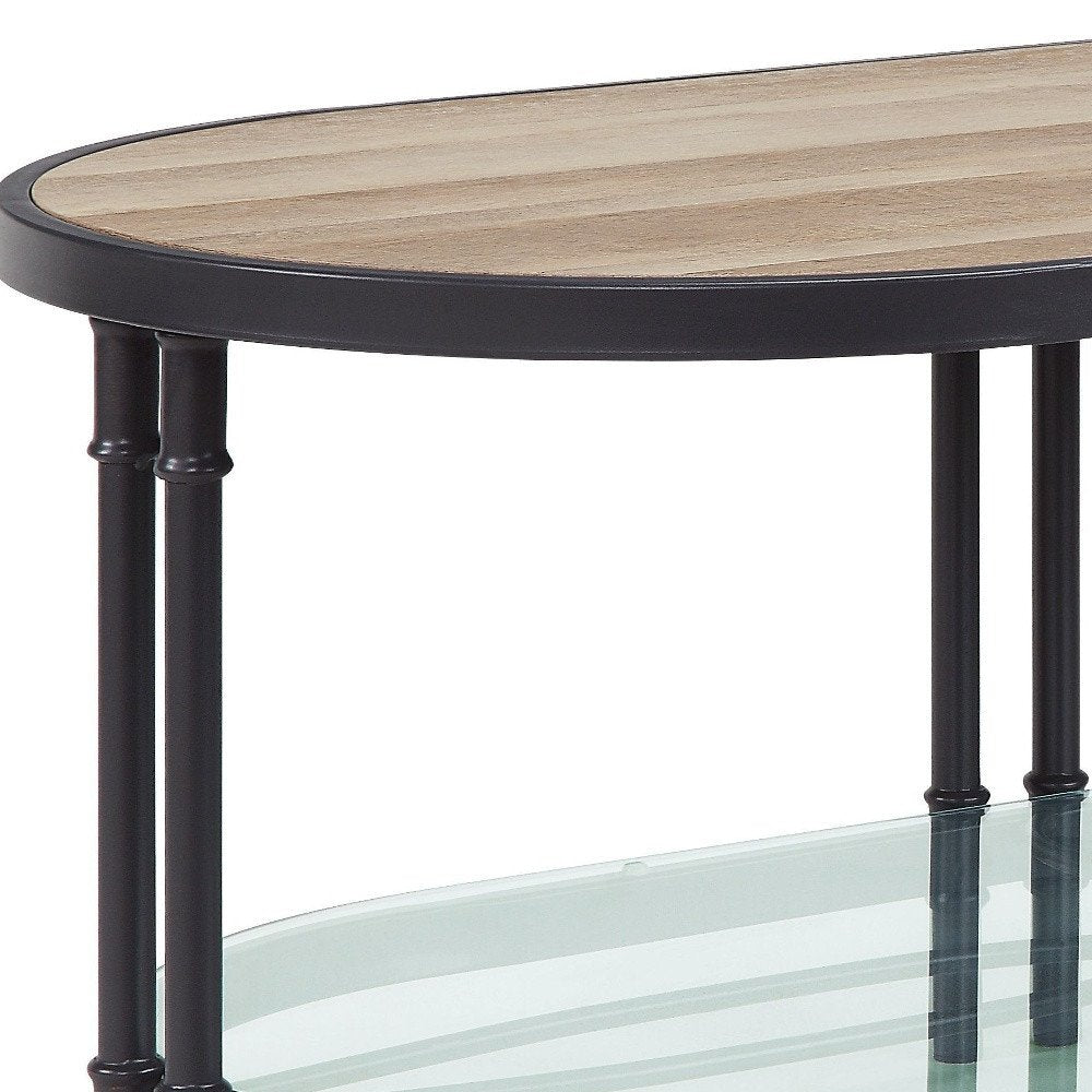 47" Natural Metal Oval Sled Coffee Table With Shelf HomeRoots