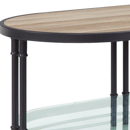 47" Natural Metal Oval Sled Coffee Table With Shelf HomeRoots