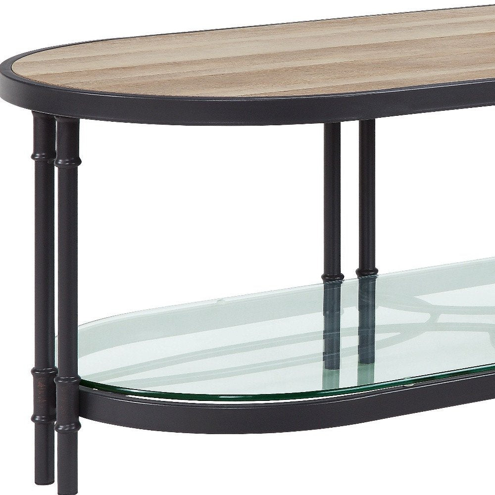 47" Natural Metal Oval Sled Coffee Table With Shelf HomeRoots
