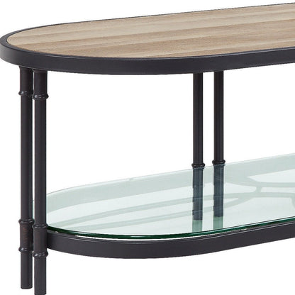 47" Natural Metal Oval Sled Coffee Table With Shelf HomeRoots