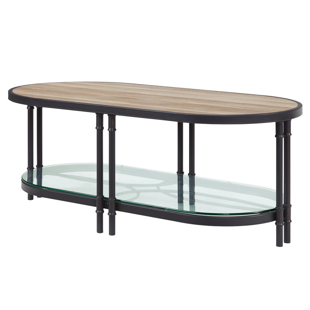 47" Natural Metal Oval Sled Coffee Table With Shelf HomeRoots