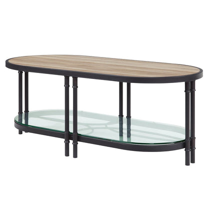 47" Natural Metal Oval Sled Coffee Table With Shelf HomeRoots