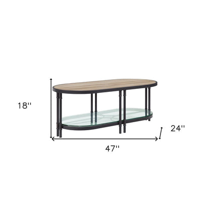 47" Natural Metal Oval Sled Coffee Table With Shelf