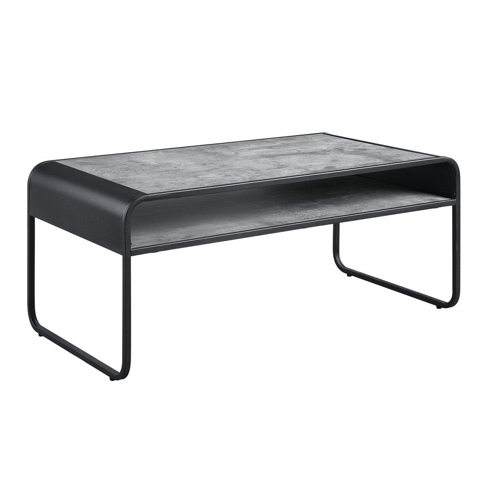 42" Gray and Black Concrete And Metal Sled Coffee Table With Shelf HomeRoots