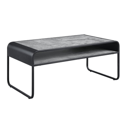 42" Gray and Black Concrete And Metal Sled Coffee Table With Shelf HomeRoots