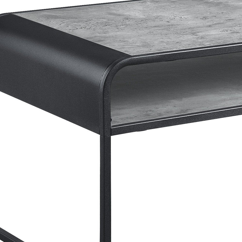 42" Gray and Black Concrete And Metal Sled Coffee Table With Shelf HomeRoots