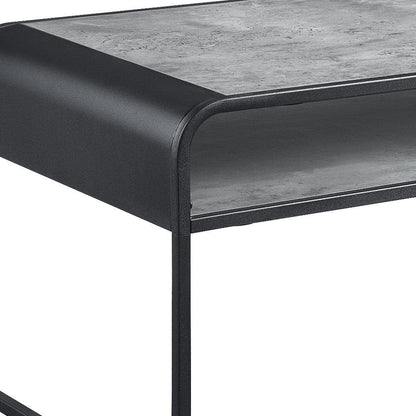 42" Gray and Black Concrete And Metal Sled Coffee Table With Shelf HomeRoots