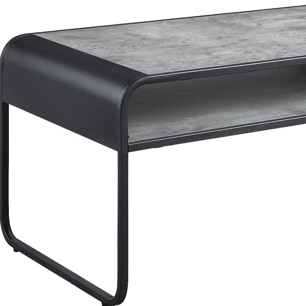 42" Gray and Black Concrete And Metal Sled Coffee Table With Shelf HomeRoots