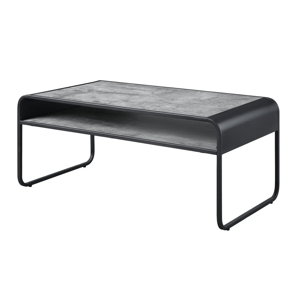 42" Gray and Black Concrete And Metal Sled Coffee Table With Shelf HomeRoots