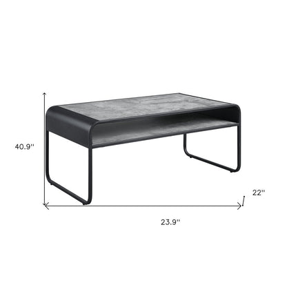 42" Gray and Black Concrete And Metal Sled Coffee Table With Shelf HomeRoots