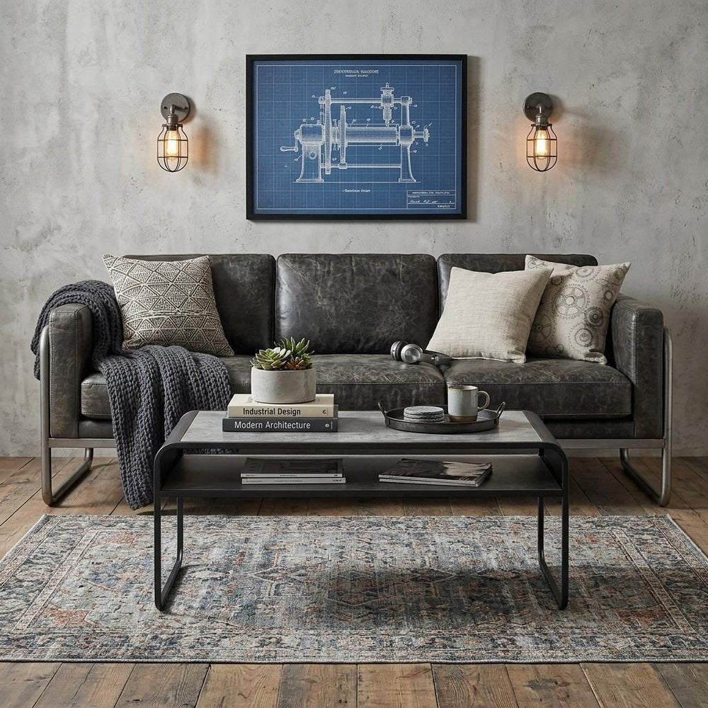 42" Gray and Black Concrete And Metal Sled Coffee Table With Shelf HomeRoots