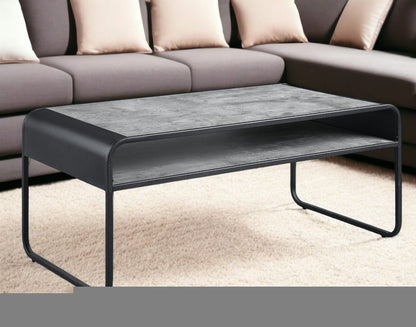 42" Gray and Black Concrete And Metal Sled Coffee Table With Shelf HomeRoots