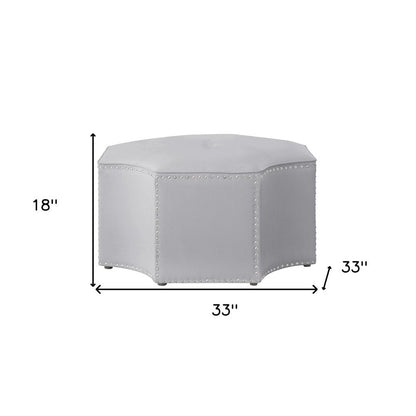 33" Silver Faux Leather Tufted Octagonal Cocktail Ottoman HomeRoots
