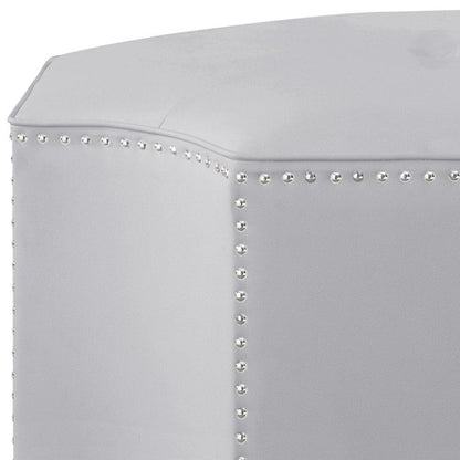 33" Silver Faux Leather Tufted Octagonal Cocktail Ottoman HomeRoots