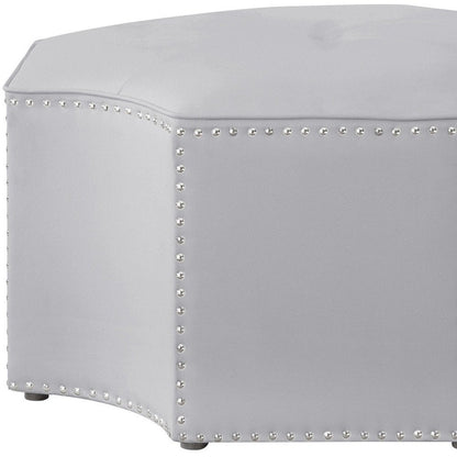 33" Silver Faux Leather Tufted Octagonal Cocktail Ottoman HomeRoots