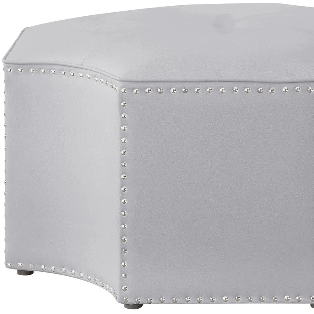 33" Silver Faux Leather Tufted Octagonal Cocktail Ottoman