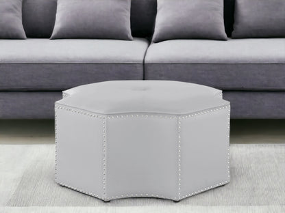 33" Silver Faux Leather Tufted Octagonal Cocktail Ottoman