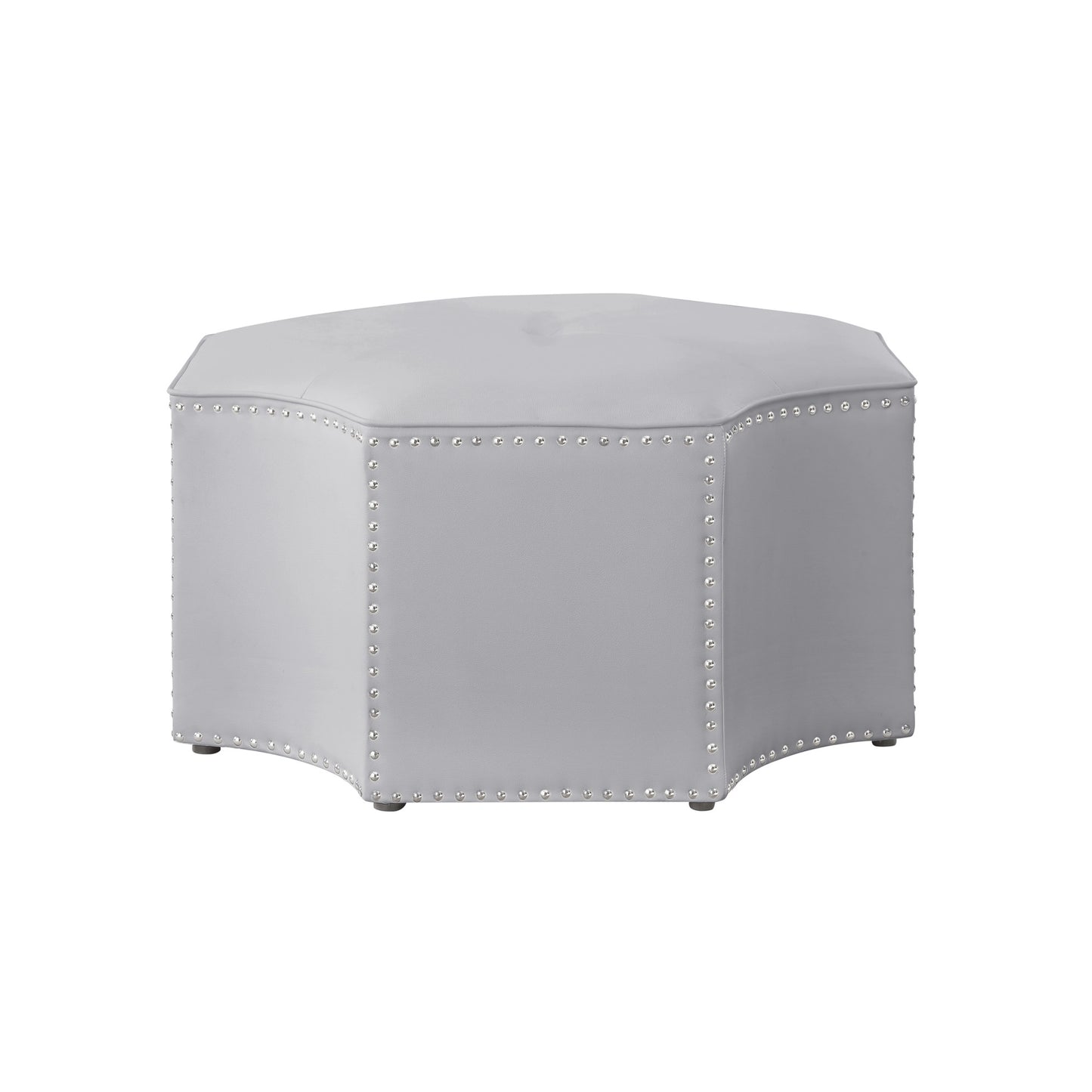 33" Silver Faux Leather Tufted Octagonal Cocktail Ottoman