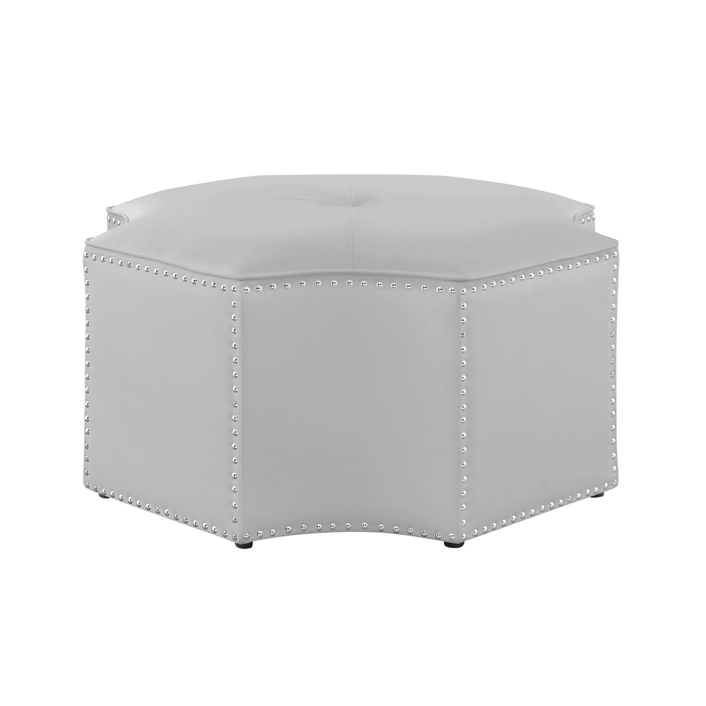 33" Silver Faux Leather Tufted Octagonal Cocktail Ottoman