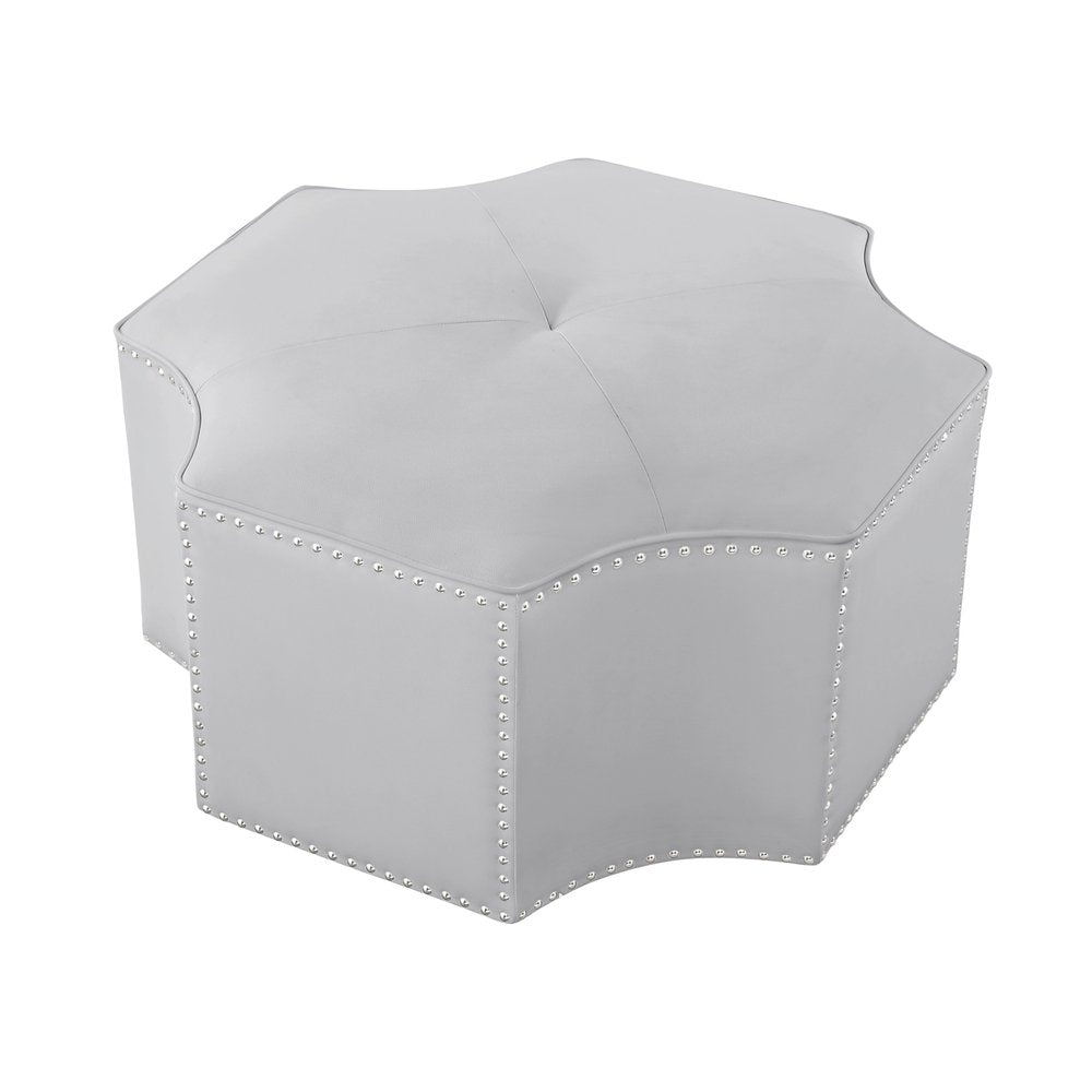 33" Silver Faux Leather Tufted Octagonal Cocktail Ottoman HomeRoots
