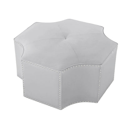 33" Silver Faux Leather Tufted Octagonal Cocktail Ottoman HomeRoots