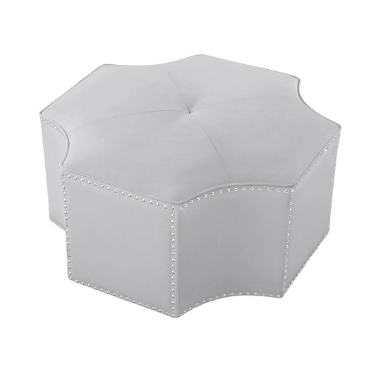 33" Silver Faux Leather Tufted Octagonal Cocktail Ottoman HomeRoots