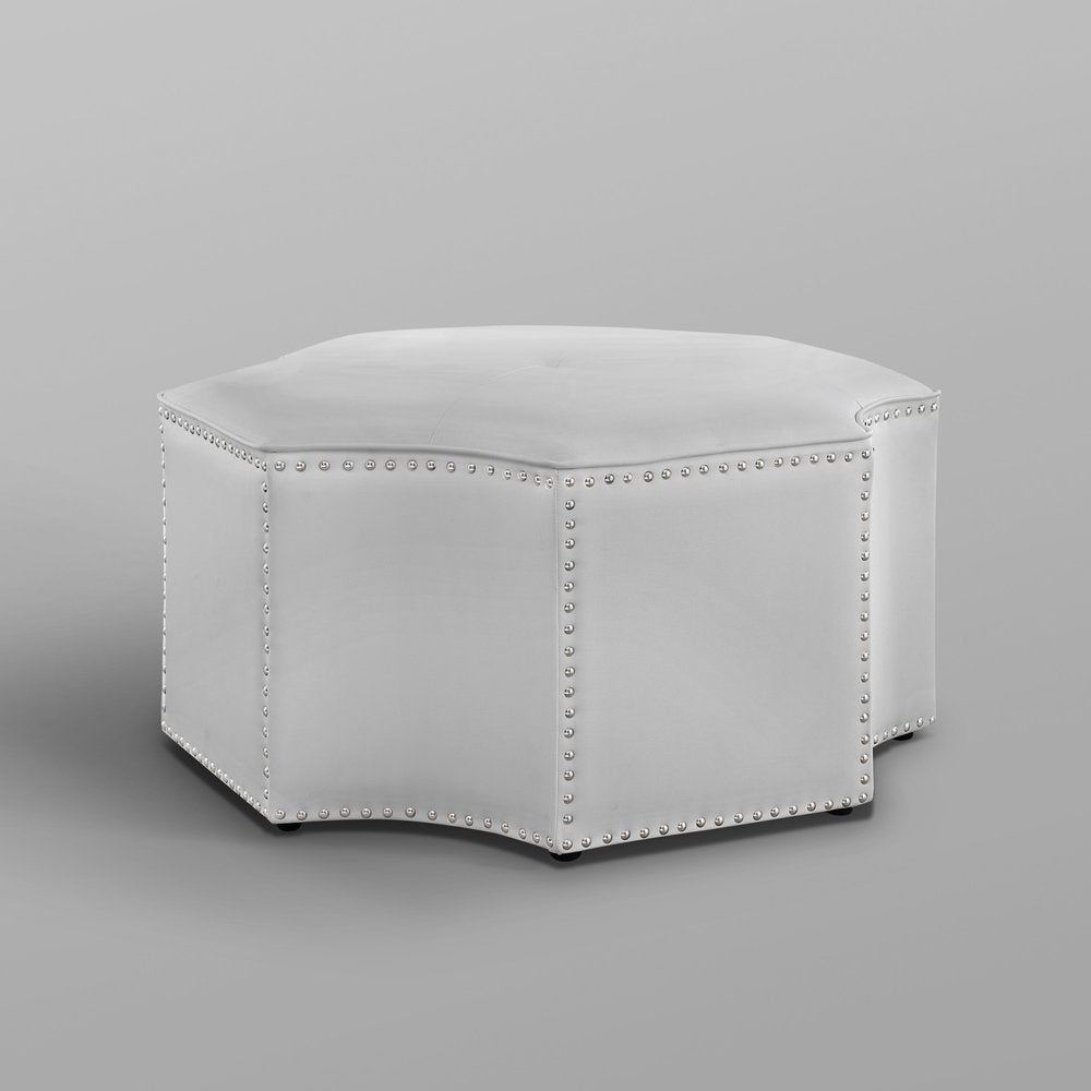33" Silver Faux Leather Tufted Octagonal Cocktail Ottoman — view 4