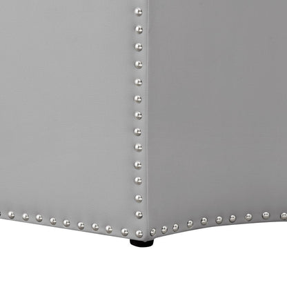 33" Silver Faux Leather Tufted Octagonal Cocktail Ottoman HomeRoots