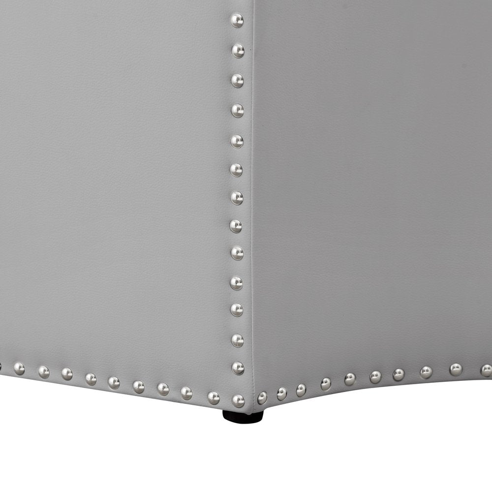 33" Silver Faux Leather Tufted Octagonal Cocktail Ottoman — view 5