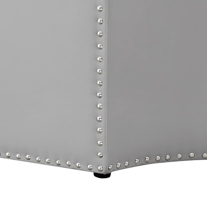 33" Silver Faux Leather Tufted Octagonal Cocktail Ottoman