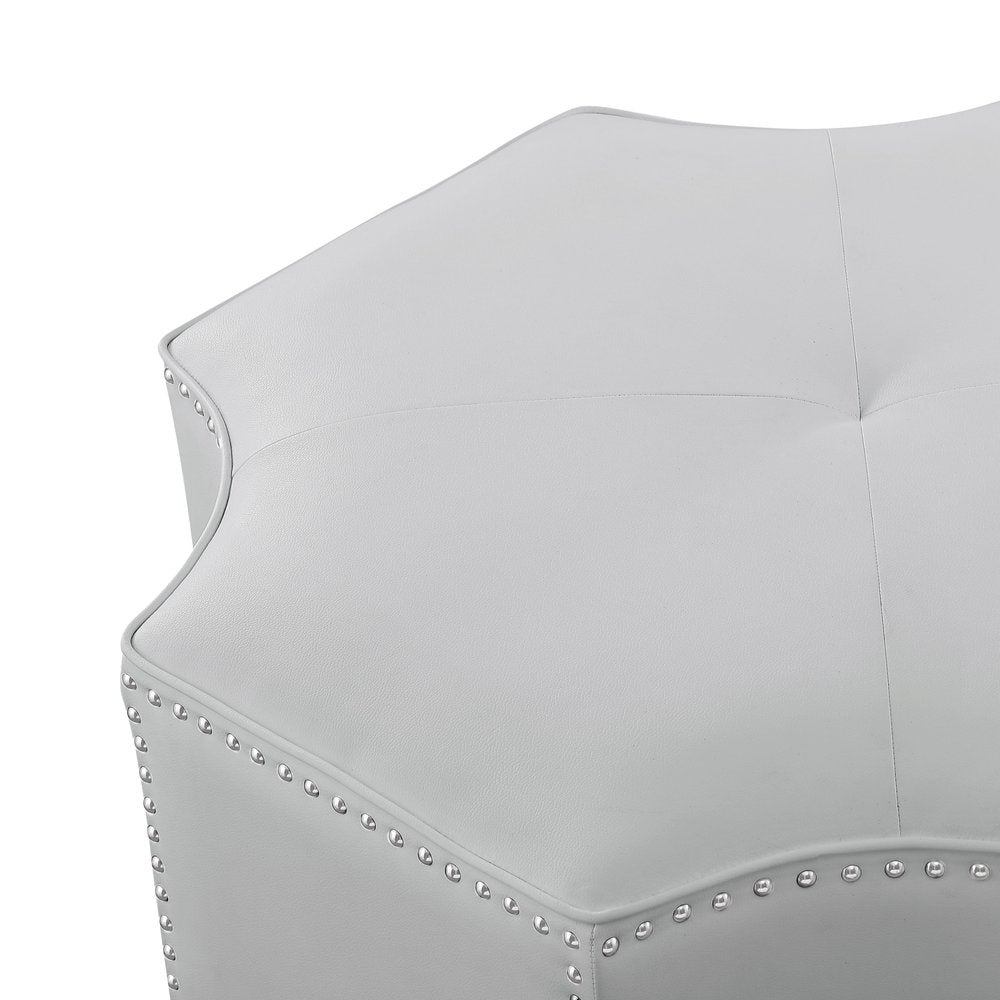 33" Silver Faux Leather Tufted Octagonal Cocktail Ottoman HomeRoots
