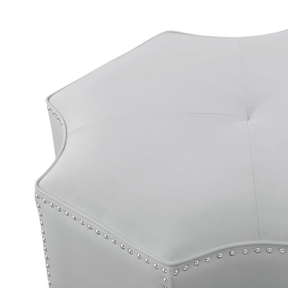 33" Silver Faux Leather Tufted Octagonal Cocktail Ottoman