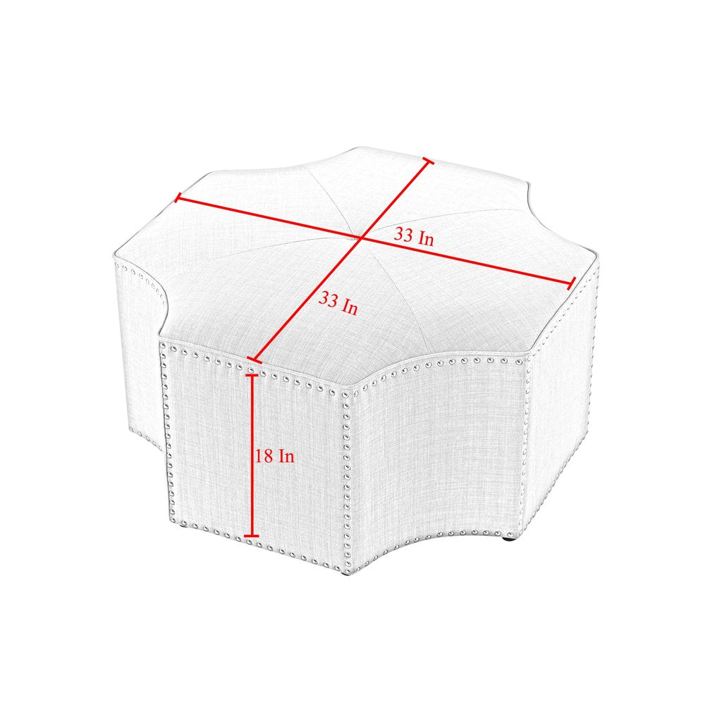 33" Silver Faux Leather Tufted Octagonal Cocktail Ottoman HomeRoots