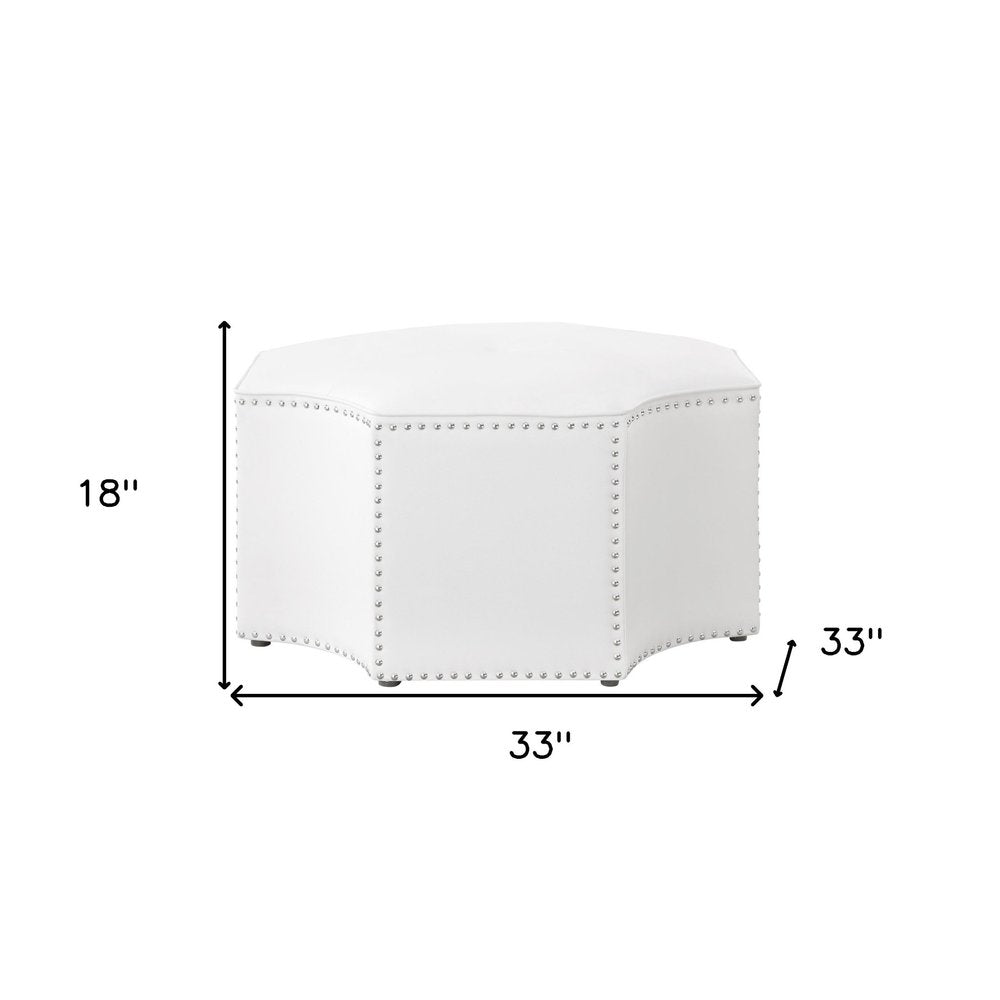 33" Silver Faux Leather Tufted Octagonal Cocktail Ottoman HomeRoots