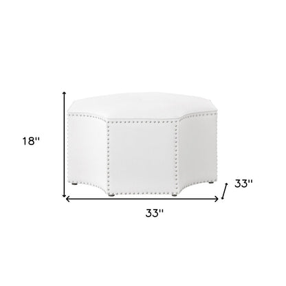 33" Silver Faux Leather Tufted Octagonal Cocktail Ottoman HomeRoots