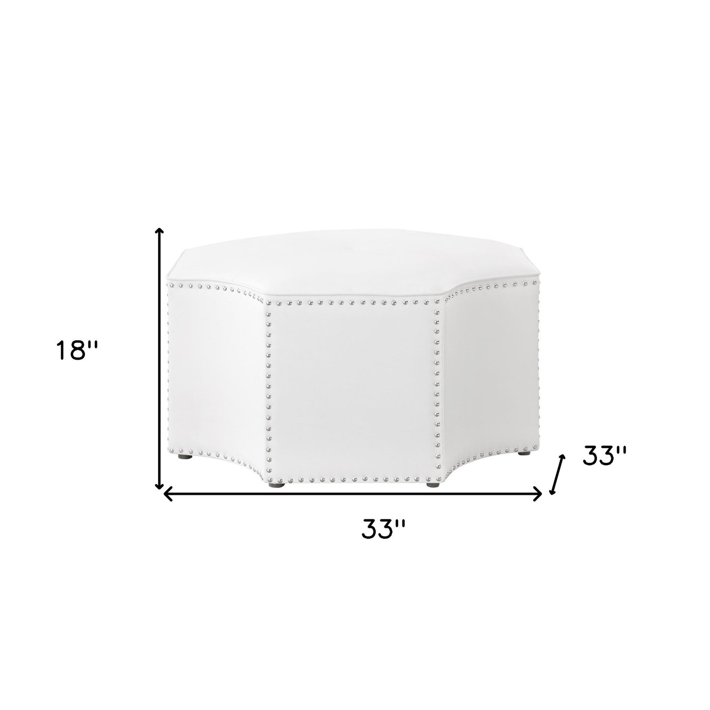 33" White Faux Leather Tufted Octagonal Cocktail Ottoman