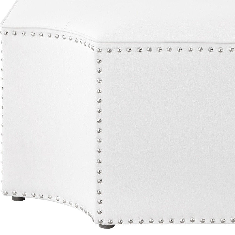 33" Silver Faux Leather Tufted Octagonal Cocktail Ottoman HomeRoots